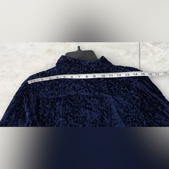 Y2K Merona Top Button Up Velvet Burnout Blue Silk Blouse Womens XS Whimsigoth - Picture 8 of 10
